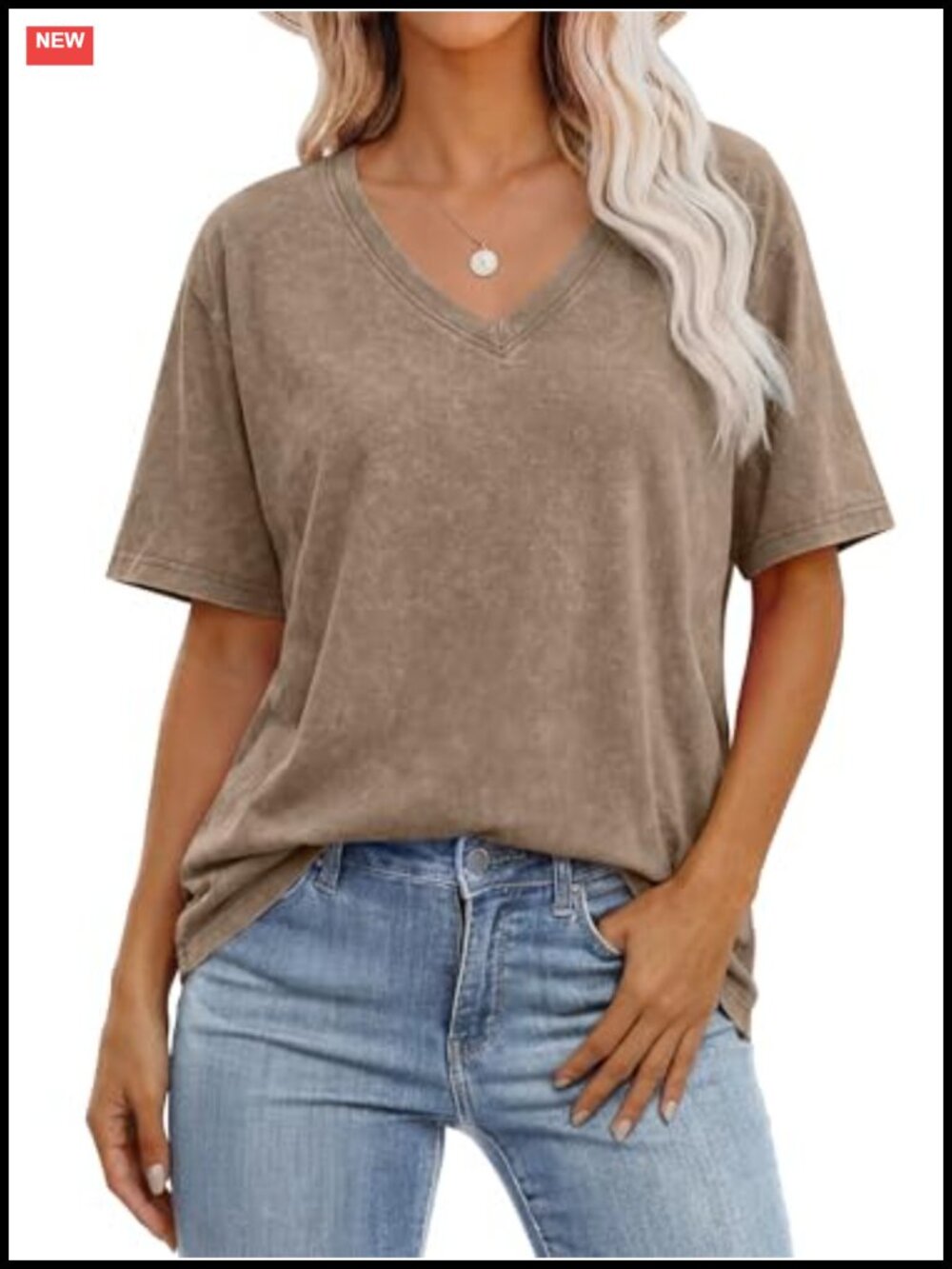 Oversized Acid Washed 100% Rayon V-Neck Short Sleeve T-Shirt